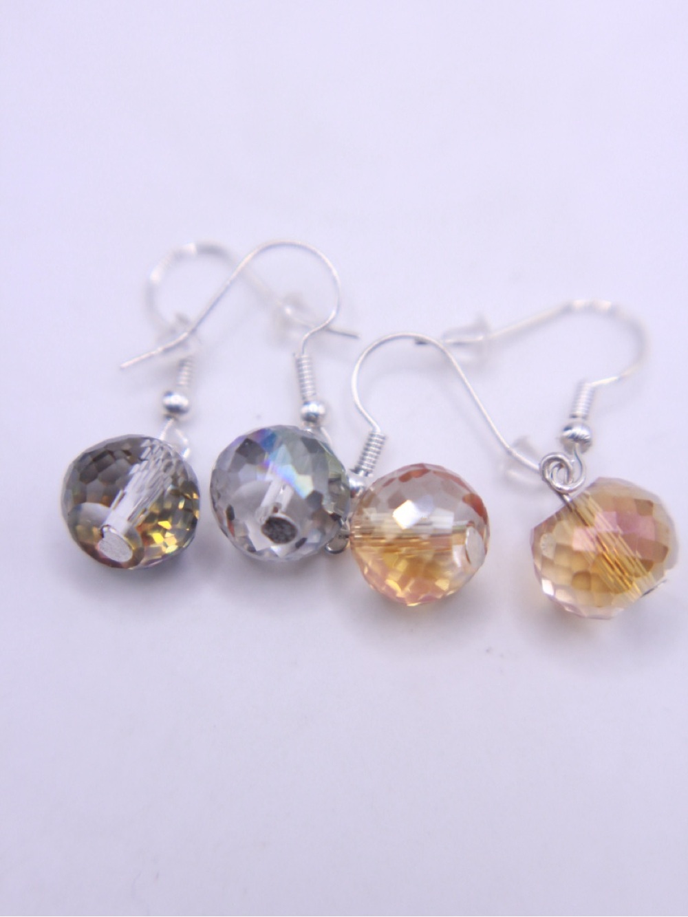 New Hypoallergenic Faceted Crystal Drop Earrings in Champagne and Gray - 2 pairs